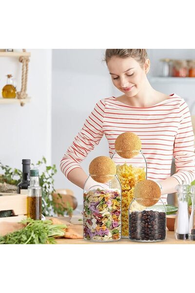 GENERAL Glass Storage Jar Airtight Food Canisters Set of 3 Container with Bam...