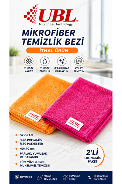 UBL Mikrofiber Bez parlak doku 2’li Paket 40x40 52gr pembe ve turuncu