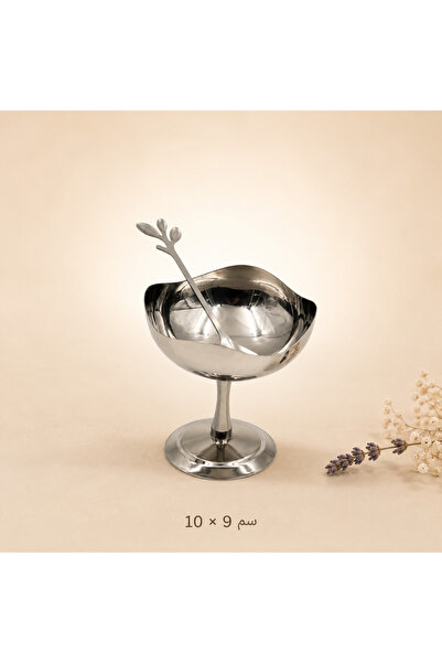 Alakhmas Glittery Silver Colored Base and Spoon Dessert Cup - 3 Sizes