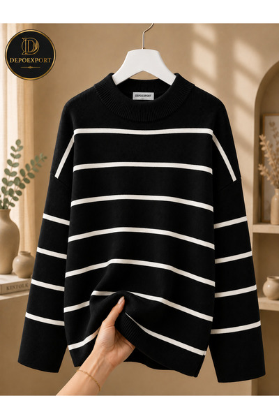 DepoExport Women's Striped Oversize Knitted Sweater