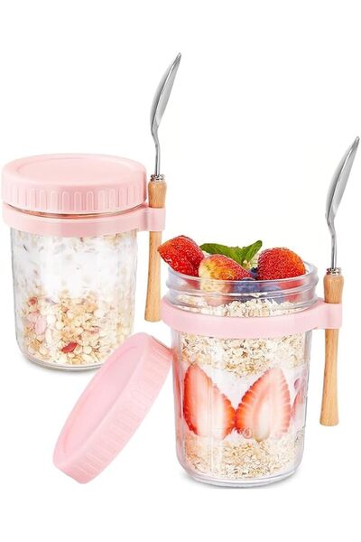 JZS 2 Pcs Overnight Oats Jars, Overnight Oats Containers with Lids and Spoons...