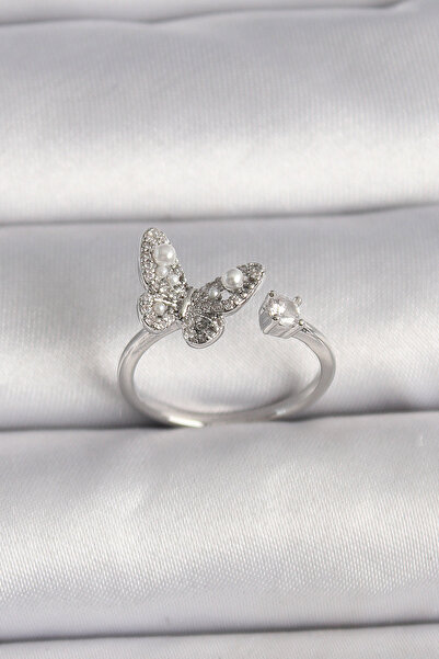 Bezos Brass Silver Color Zircon Stone Butterfly Model Pearl Detail Adjustable...