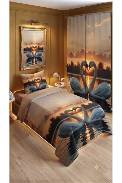 Elmas Dizayn 280*240 سم. طقم غرفة نوم بتصميم خاص مع ستارة، غطاء لحاف فردي، طق...
