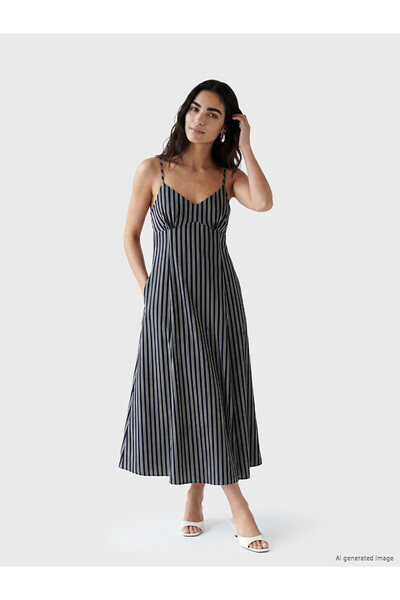 LC Waikiki Two Mt Shop Quality Striped Rope Strap Waist-Sitting Dress