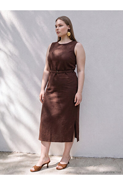 LC Waikiki Nevavm Oval Collar Belted Dress with a Difference