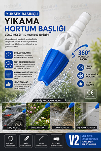 Rabelix Online Marketing 360° Ayarlanabilir Yüksek Basınçlı Bahçe Yıkama Hort...