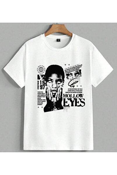 ELFERA Μπλουζάκι Unisex Oversize με στάμπα Hollow Eyes Black and White Eyes, ...