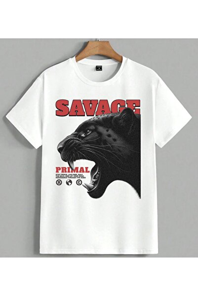 ELFERA Μπλουζάκι Savage Primal Lion Print Unisex Oversize Λευκό