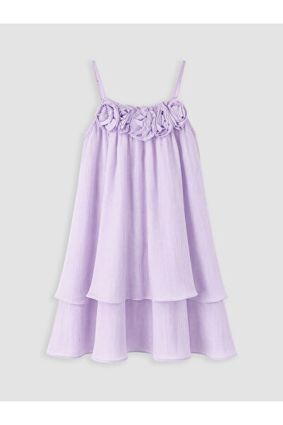 LC Waikiki Trendlucky Rose Detailed Layered Girl's Dress with Difference