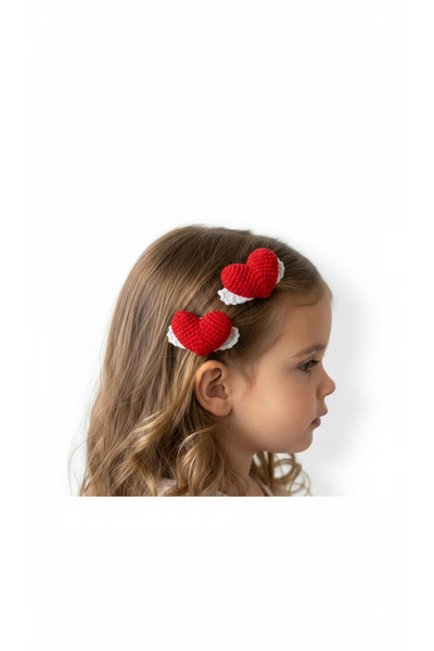 B BUL AKSESUAR Hand Knitted Heart Figured Snap Hair Clip 6 cm 1 Pair (2 Piece...