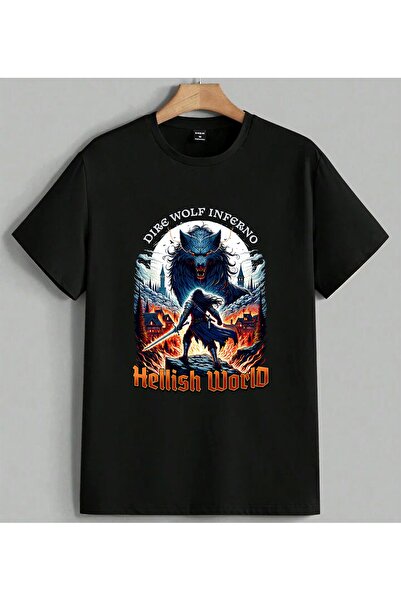 ELFERA Dire Wolf Inferno Pakleni T-shirt sa printom, unisex, velika veličina,...