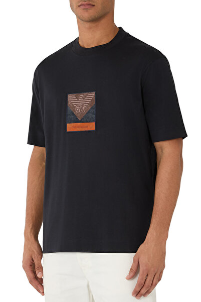 Emporio Armani Men's Color Blocked Crew Neck Short Sleeve Black T-Shirt