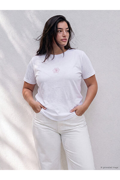 LC Waikiki Original Floral Embroidered 100% Cotton Women's T-Shirt
