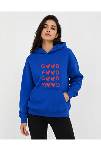 herkesemoda Sweatshirt sa kapuljačom i printom slova i mini srca, 2 niti