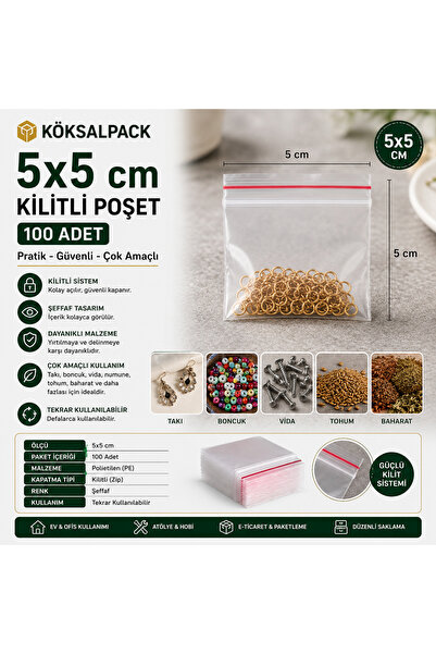Köksal Pack KÖKSALPACK 5x5 cm Kilitli Poşet Şeffaf Kilitli Torba 100 Adet | M...