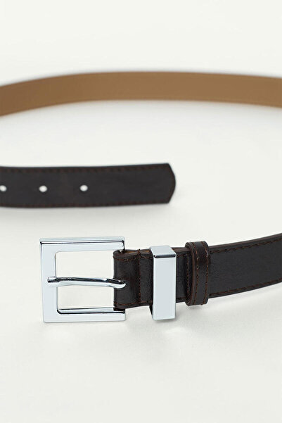 BE BLUE Brown Belt with Silver Square Buckle