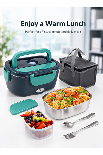 Yoawllty Dark Green 1.5L Electric Heated Lunch Box Portable Food Heater Detac...