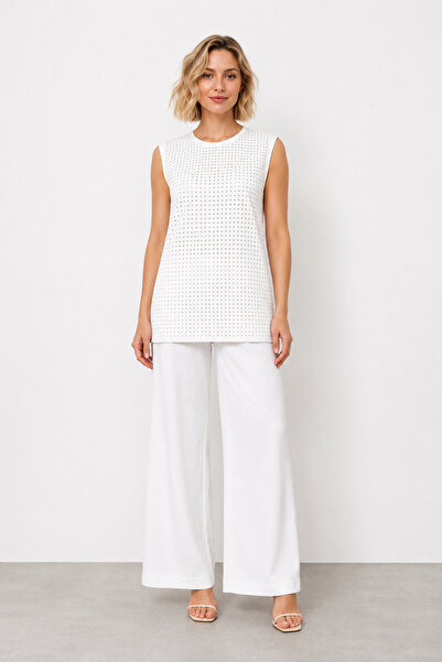 bihan store Pkadın Stone Detailed Blouse 10525 - Ecru