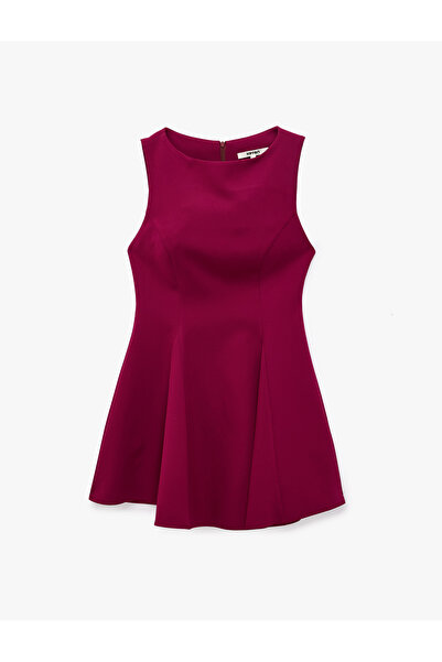 Koton Slim Fit Bisiklet Yaka Kolsuz Mini Kloş Elbise