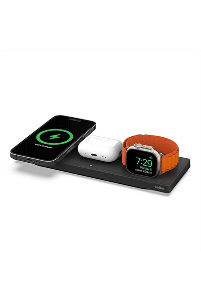 Belkin شاحن MagSafe، محطة شحن لاسلكية 3 في 1، لوحة شحن معتمدة MFi للسفر لهوات...