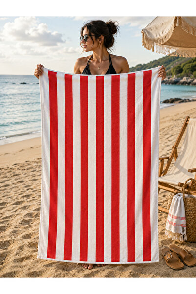 DECOVİST HOME Beach Towel 160 X 80 cm (±5 cm) Red Striped Towel for Sea, Bath...