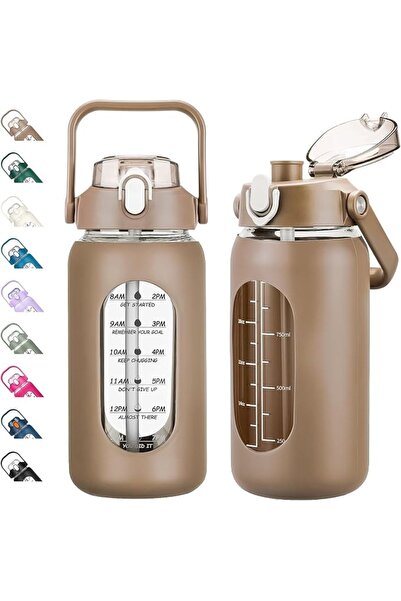 GENERAL 64oz Glass Water Bottles with Straw, Half Gallon Motivational Glass B...