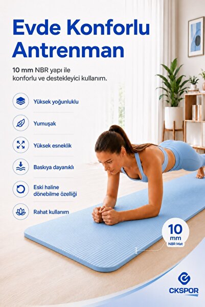 CKSPOR LUXURY 10 mm NBR Egzersiz Matı Kaymaz Pilates Matı Taşıma Askılı Yoga ...