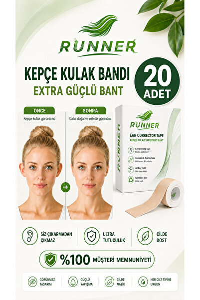 Kepçe Kulak Bandı 20 Adet Hazır Kesilmiş Şeffaf Kulak Düzeltici Bant | Ultra Güçlü Yapışkan | Suya ve Tere Dayanıklı