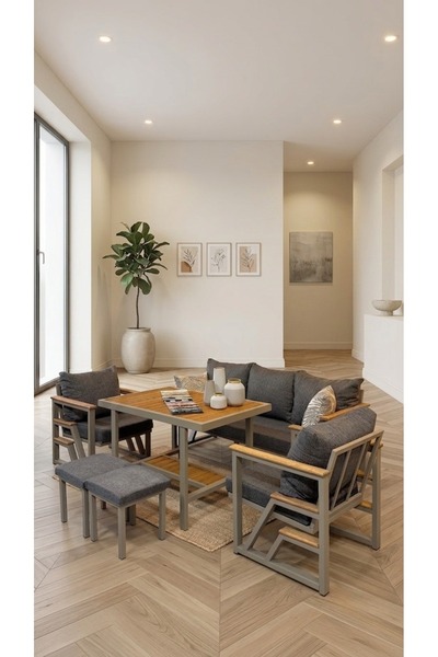 zerkaconcept Aven Metal Bahçe Balkon Teras Koltuk Takımı 3+1+1+Masa+2 adet Puf