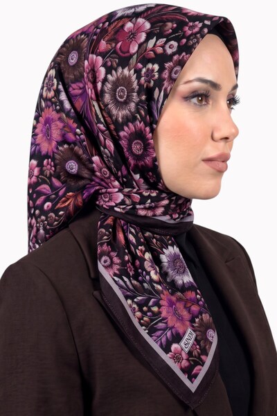 hadiora Women's Brown Pink Vintage Floral Patterned Stitched Writing
