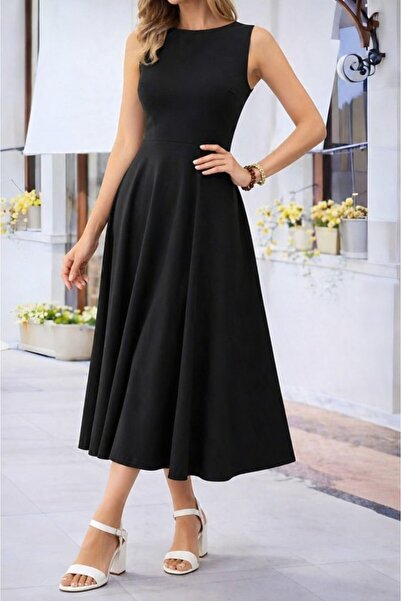oniks store Women's Off-The-Shoulder Boat Neck Kiloş Midi Viscose Dress