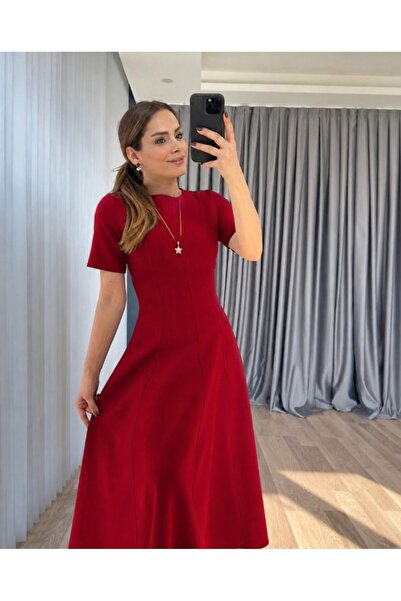 pazarella Women's Short Sleeve Crew Neck Maxi Length Imported Crepe Dress