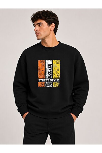 herkesemoda Exceed Print Detailed Crew Neck 2 Thread Sweatshirt