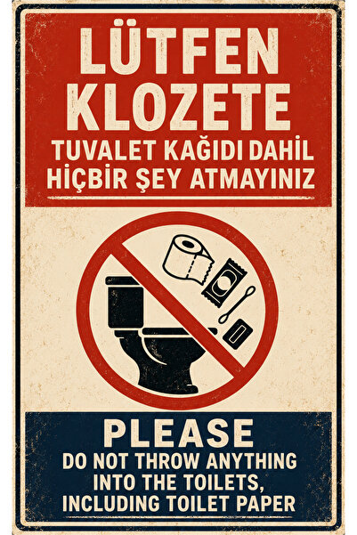 Lucena Retro Toilet Sign: No Throwing of Anything in the Toilet, Including To...