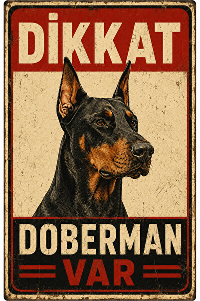 Lucena Retro Warning: Doberman Present Metal Warning Sign Decorative Garden D...