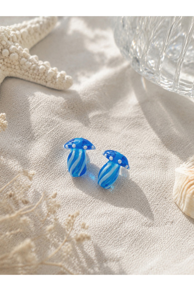 ADAMODART Handmade Murano Glass Blue Jellyfish Beads (2 Pieces)