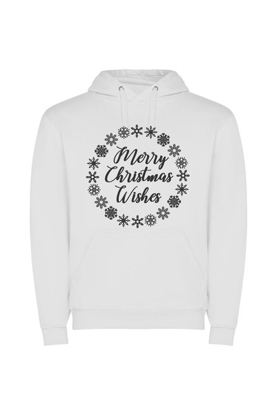iLovePrints Chic Monochrome Festive Delight Φούτερ με κουκούλα σε χρώμα Λευκό