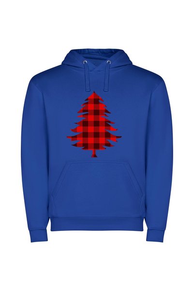 iLovePrints Plaid Fir Christmas Delight Φούτερ με κουκούλα σε χρώμα Μπλε