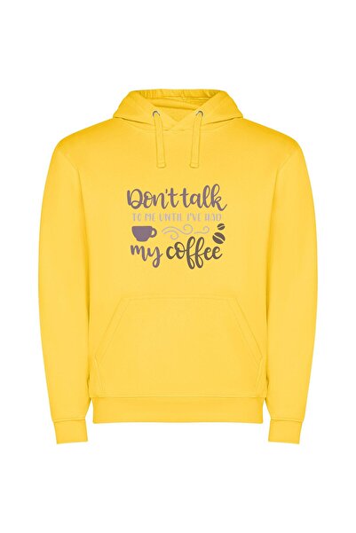 iLovePrints Coffee for Social Distancing Φούτερ με κουκούλα σε χρώμα Κίτρινο