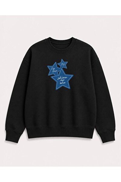 herkesemoda Hanorac cu guler rotund, cu imprimeu stele și efect de denim, cu ...