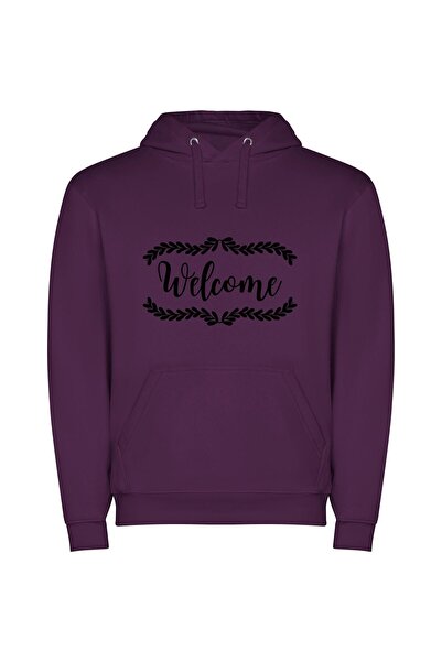 iLovePrints Elegant Welcome Sign Φούτερ με κουκούλα σε χρώμα Μωβ