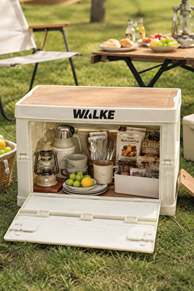 Walke CampBox Katlanabilir Kamp Masası ve Saklama Kutusu 50x38 cm Ahşap Kapaklı