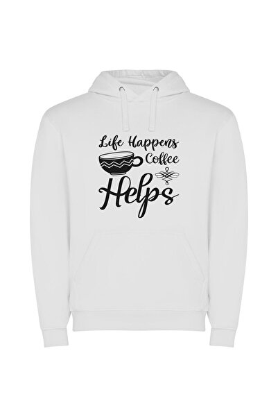 iLovePrints Java Jolts: Life's True Brew Φούτερ με κουκούλα σε χρώμα Λευκό