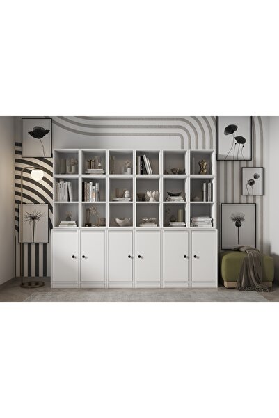 Vivense LEKSA 6 KAPAKLI KİTAPLIK 200 CM BEYAZ KTP-1336-Ç