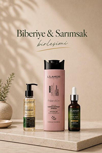 Lilamor Biberiye Saç Serumu 50ml + Sarımsak Ekstrakt Şampuan 400ml + Herbal H...