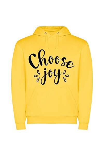 iLovePrints Joyous Black and White Φούτερ με κουκούλα σε χρώμα Κίτρινο