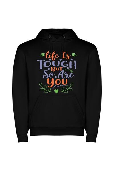 iLovePrints Tough Life, Resilient You Φούτερ με κουκούλα σε χρώμα Μαύρο