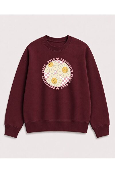 herkesemoda Smiling Faces Emoji Printed 2 Thread Threaded Crew Neck Sweatshirt