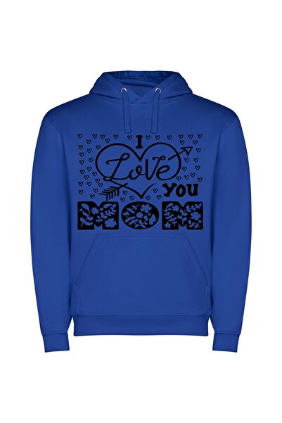 iLovePrints Monochrome Mama Love Φούτερ με κουκούλα σε χρώμα Μπλε