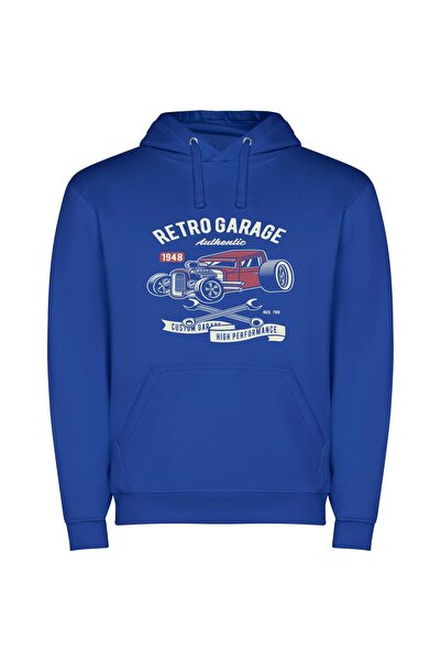 iLovePrints Retro Hotrod Number One Φούτερ με κουκούλα σε χρώμα Μπλε